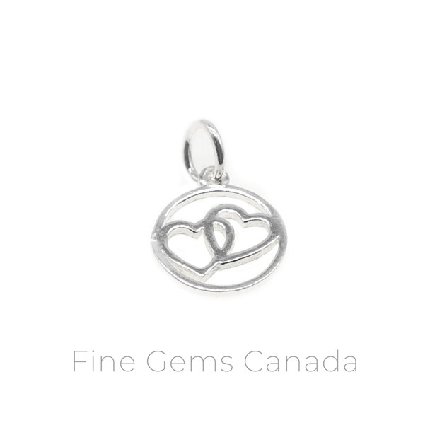 Double Heart Circle Charm with Ring (11.3x17.3mm) - 6/pack - 925 Sterling Silver