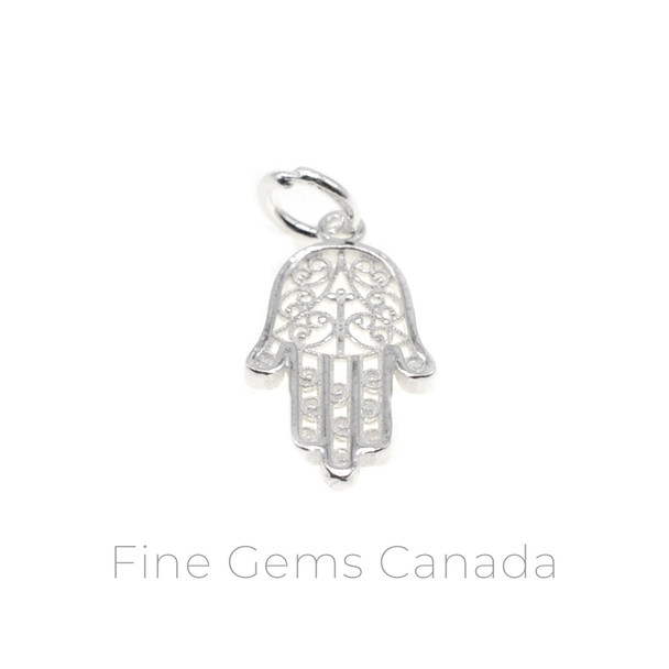 Hamsa Hand Charm with Ring (10x22mm) - 4/pack - 925 Sterling Silver