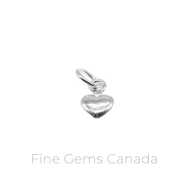 Small Puff Heart Charm with Ring (6.5x13.3mm) - 6/pack - 925 Sterling Silver