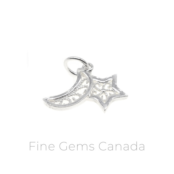 Moon and Star Charm with Ring (10x16mm) - 4/pack - 925 Sterling Silver