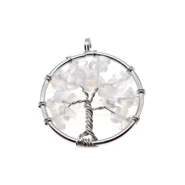 Tree of Life Wire Wrapping Stone Pendant Part 28mm - Opalite