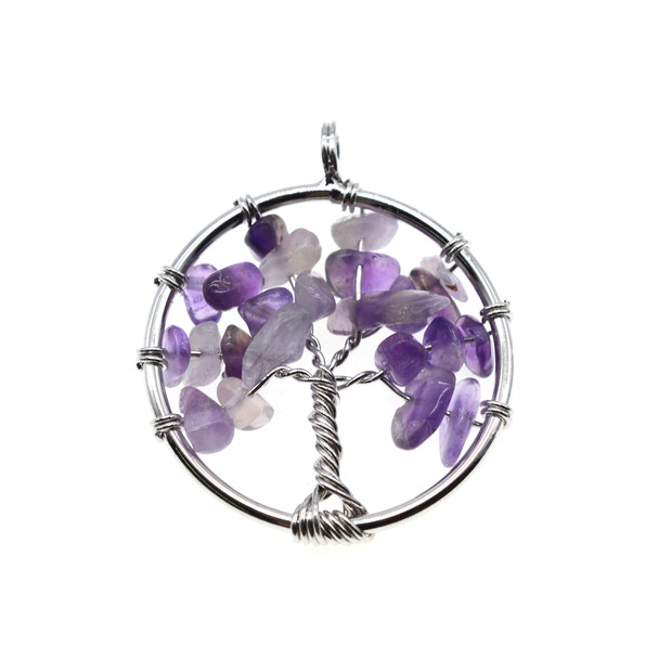 Tree of Life Wire Wrapping Stone Pendant Part 28mm - Amethyst