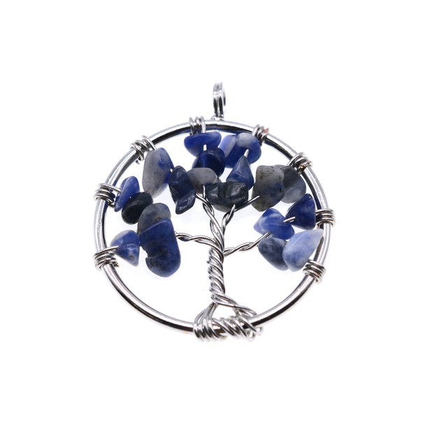 Tree of Life Wire Wrapping Stone Pendant Part 28mm - Sodalite
