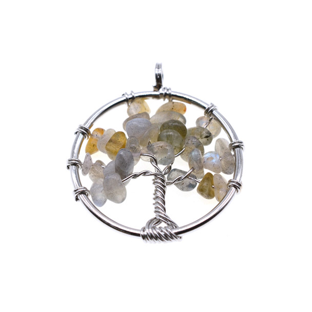 Tree of Life Wire Wrapping Stone Pendant Part 28mm - Labradorite