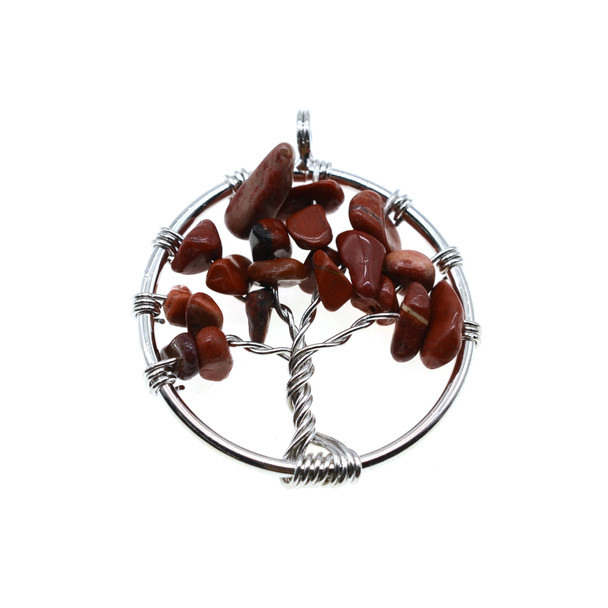Tree of Life Wire Wrapping Stone Pendant Part 28mm - Red Jasper