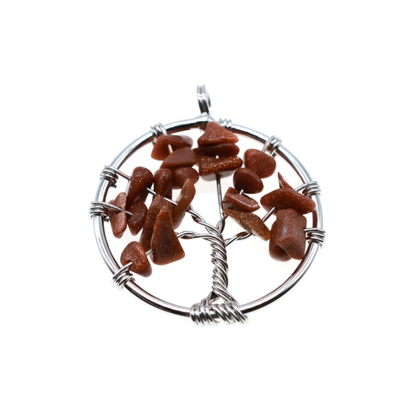 Tree of Life Wire Wrapping Stone Pendant Part 28mm - Brown Gold Stone