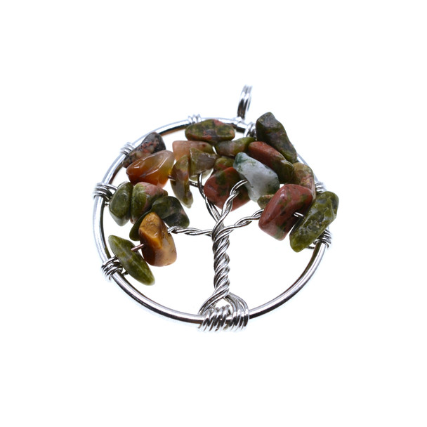 Tree of Life Wire Wrapping Stone Pendant Part 28mm - Unakite