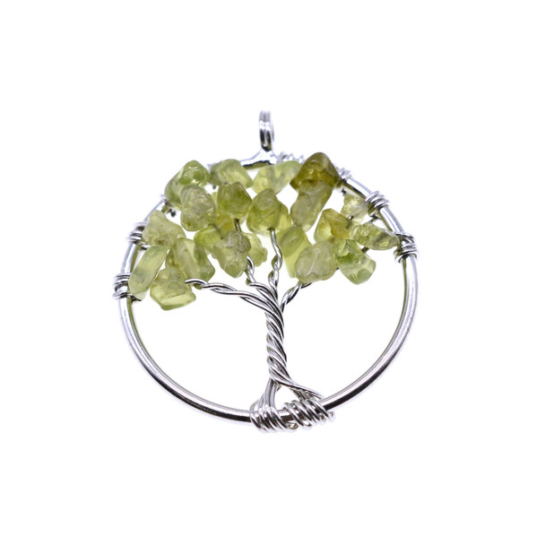 Tree of Life Wire Wrapping Stone Pendant Part 28mm - Peridot