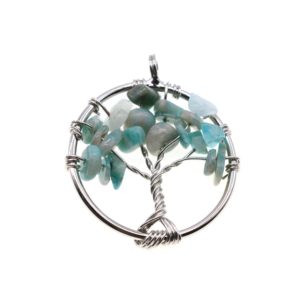 Tree of Life Wire Wrapping Stone Pendant Part 28mm - Amazonite