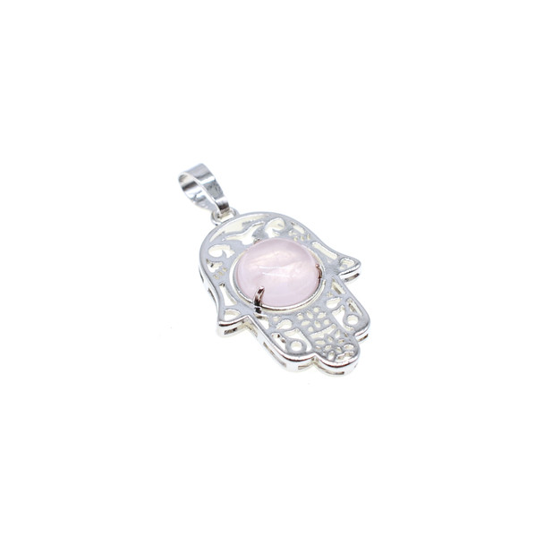 Hamsa Hand with Stone Pendant Part 22x40mm - Rose Quartz