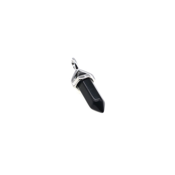 Stone Pen Pendant Part 7x30mm - Black Obsidian (Pure Black)