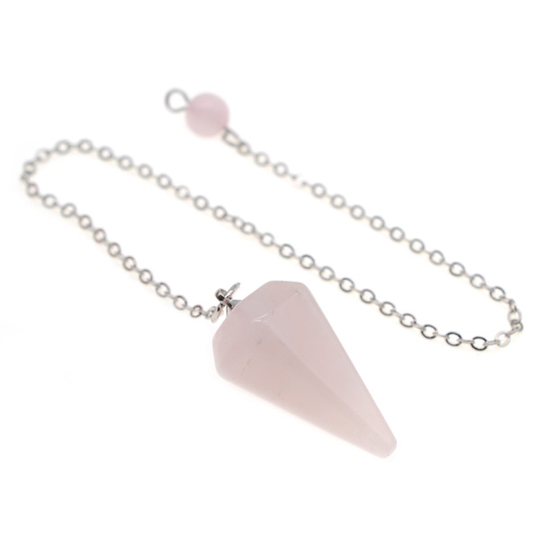 Stone Dowsing Pendulum Pendant with Chain 16x34mm (7 inch chain) -  Rose Quartz