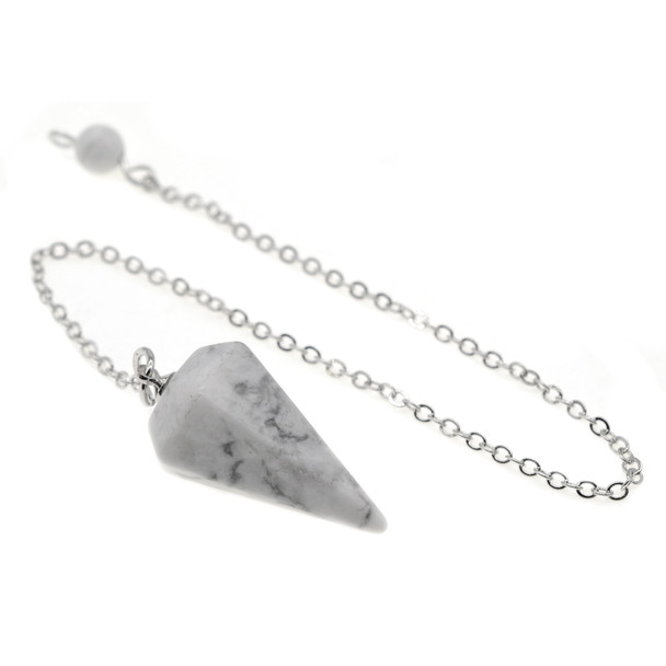 Stone Dowsing Pendulum Pendant with Chain 16x34mm (7 inch chain) -  Howlite