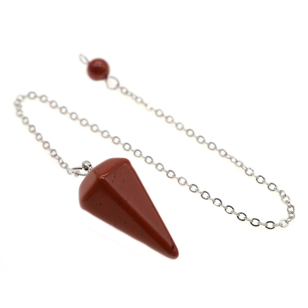 Stone Dowsing Pendulum Pendant with Chain 16x34mm (7 inch chain) -  Red Jasper