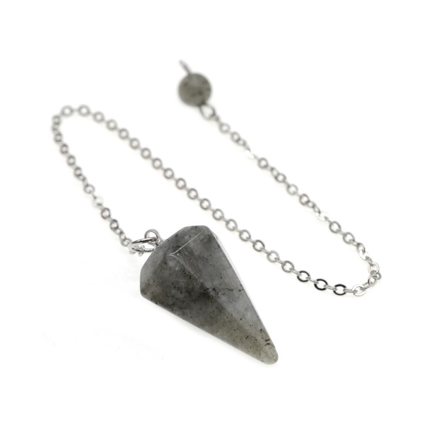 Stone Dowsing Pendulum Pendant with Chain 16x34mm (7 inch chain) -  Labradorite