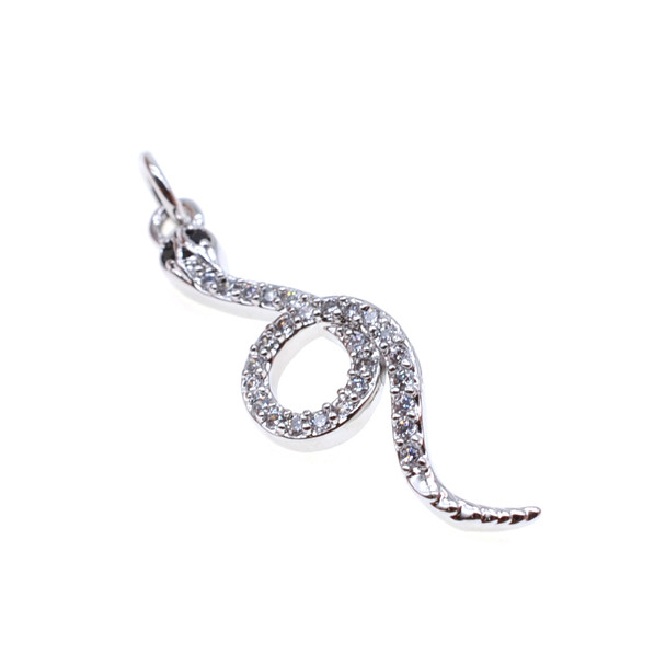 9x34mm Microset White CZ Snake Charm (Rhodium Plated) - 2/Pack