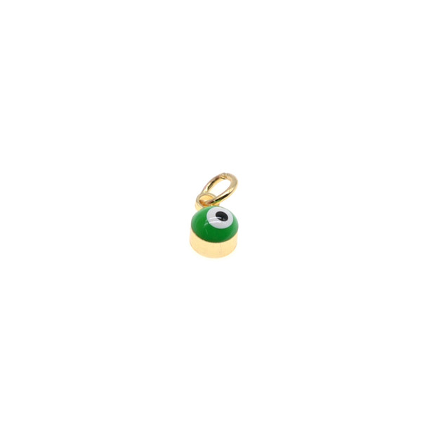 4mm Enamel Evil Eye Round Charm - Mint Green (Gold Plated) - 4/Pack