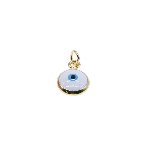 8mm Enamel Evil Eye Round Charm - Classic (Gold Plated) - 4/Pack