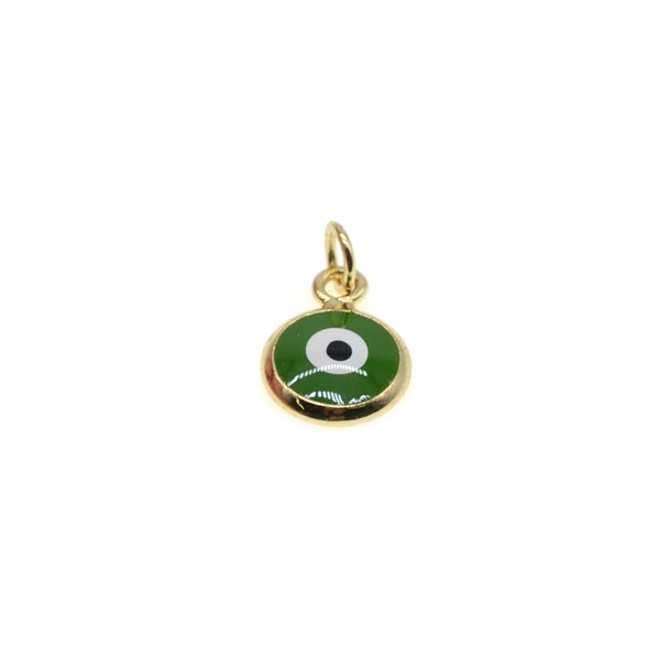 8mm Enamel Evil Eye Round Charm - Forest Green (Gold Plated) - 4/Pack