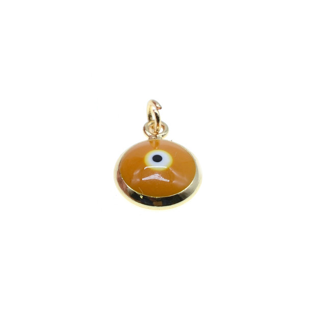 10mm Enamel Evil Eye Round Charm - Caramel (Gold Plated) - 4/Pack