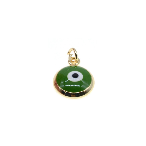 10mm Enamel Evil Eye Round Charm - Forest Green (Gold Plated) - 4/Pack