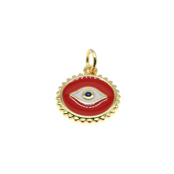 13mm Enamel Evil Eye Coin Charm - Red (Gold Plated) - 2/Pack