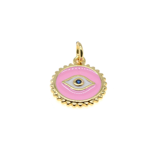 13mm Enamel Evil Eye Coin Charm - Pink (Gold Plated) - 2/Pack