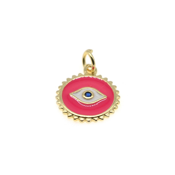13mm Enamel Evil Eye Coin Charm - Flo Pink (Gold Plated) - 2/Pack