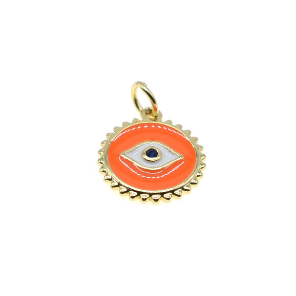 13mm Enamel Evil Eye Coin Charm - Orange (Gold Plated) - 2/Pack
