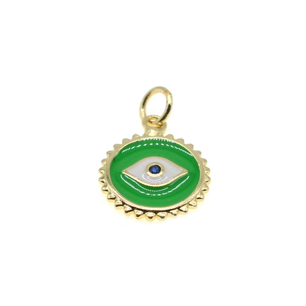 13mm Enamel Evil Eye Coin Charm - Mint Green (Gold Plated) - 2/Pack