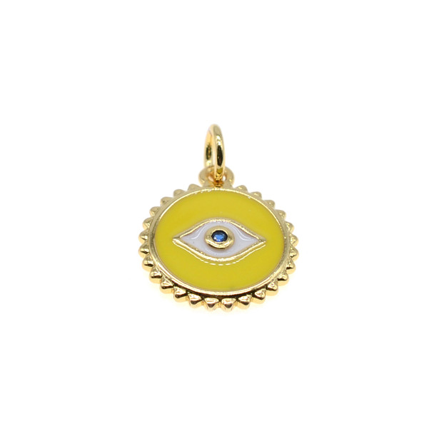 13mm Enamel Evil Eye Coin Charm - Yellow (Gold Plated) - 2/Pack