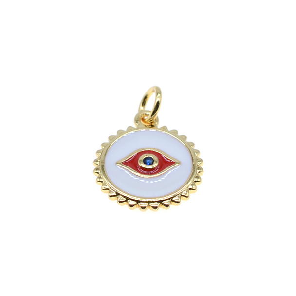 13mm Enamel Evil Eye Coin Charm - White (Gold Plated) - 2/Pack