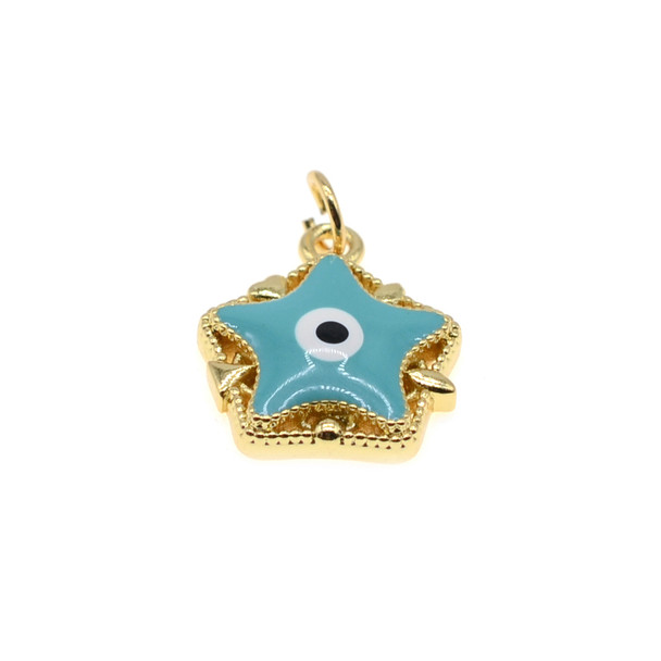 14mm Enamel Evil Eye Star Charm - Turquoise (Gold Plated) - 2/Pack