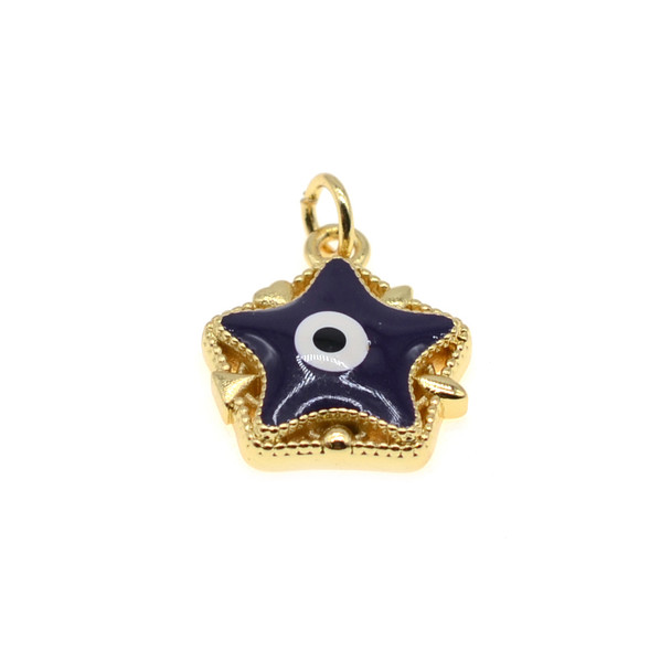14mm Enamel Evil Eye Star Charm - Purple (Gold Plated) - 2/Pack