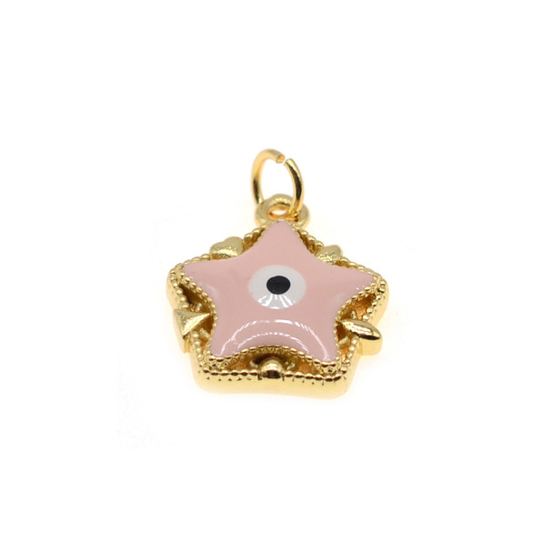 14mm Enamel Evil Eye Star Charm - Light Pink (Gold Plated) - 2/Pack