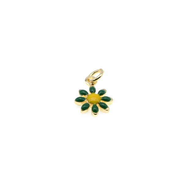 7mm Enamel Double Sided Mini Daisy Charm - Green (Gold Plated) - 4/Pack