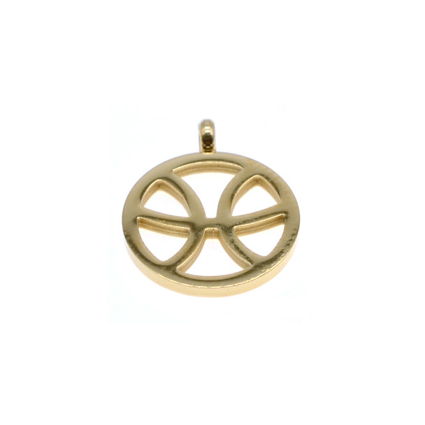 Stainless Steel Charm Zodiac Sign Pisces 15mm - Gold