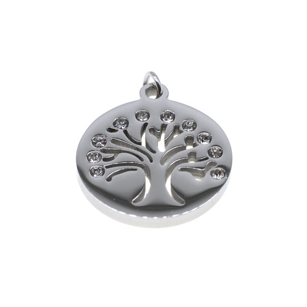 Stainless Steel Charm Coin Tree of Life with CZ 18mm