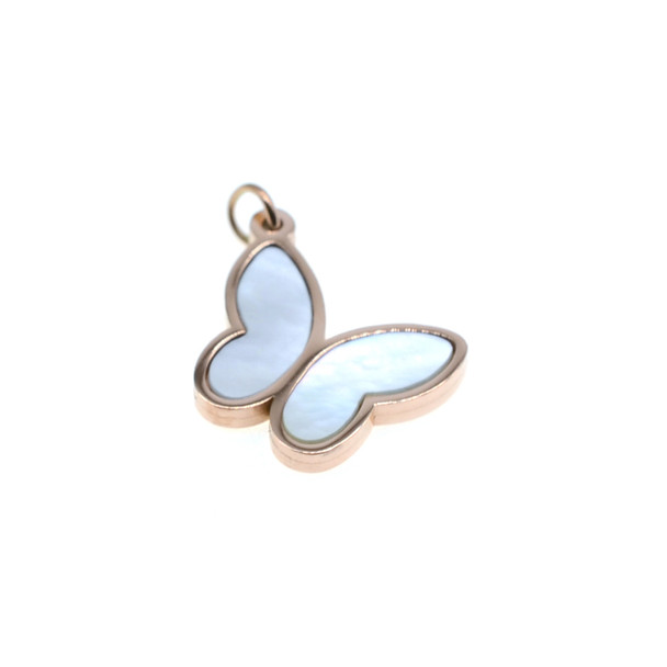 Stainless Steel Charm Butterfly with Shell 15mm - Rose Gold