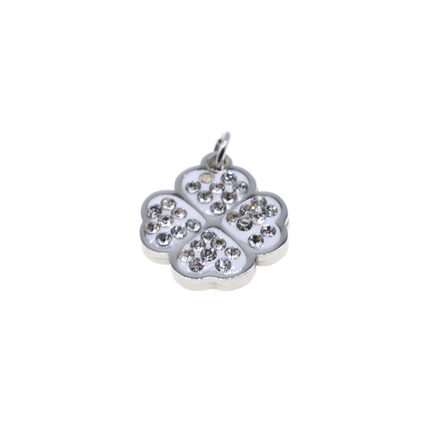 Stainless Steel Charm Clover Pave 12mm