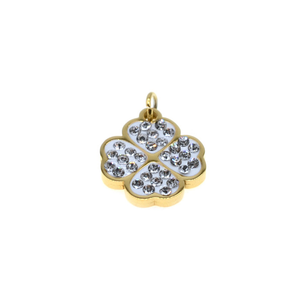 Stainless Steel Charm Clover Pave 12mm - Gold