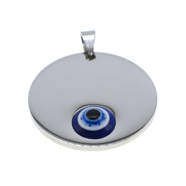 Stainless Steel Charm Coin Tag with Evil Eye 25mm