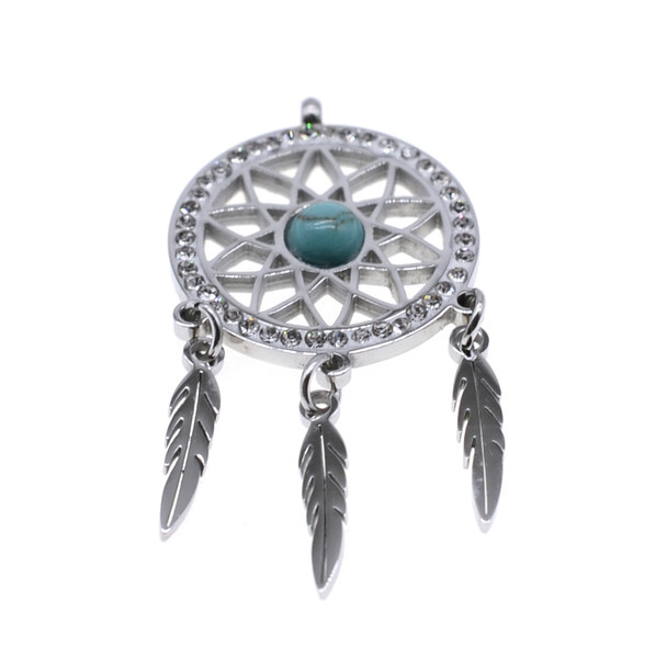 Stainless Steel Charm Dream Catcher Pave 16x32mm