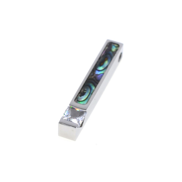 Stainless Steel Charm Rectangular Cuboid with Abalone Shell and CZ 4x25mm