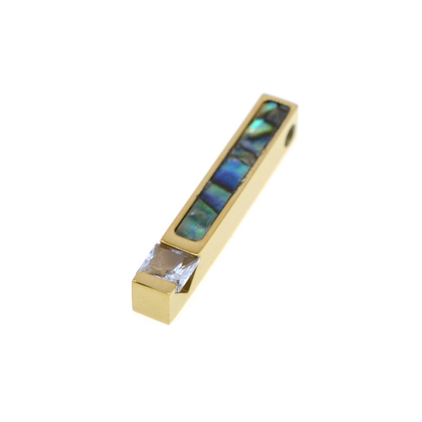 Stainless Steel Charm Rectangular Cuboid with Abalone Shell and CZ 4x25mm - Gold