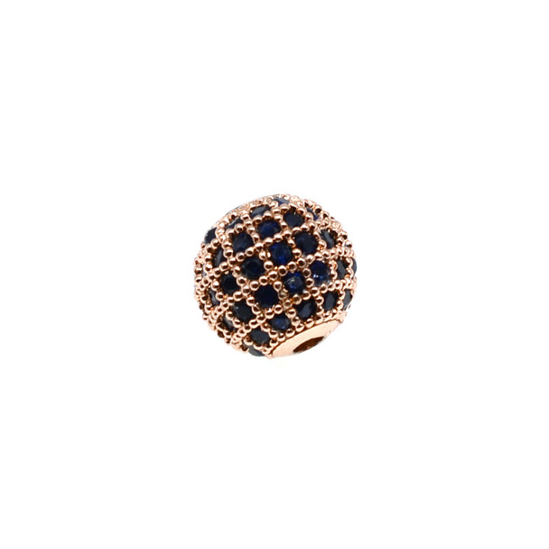 10mm Microset Sapphire CZ Round Beads (Rose Gold Plated)