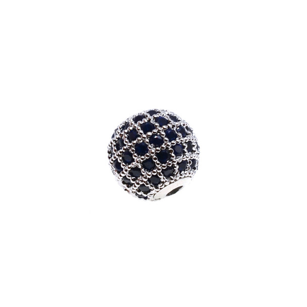 10mm Microset Sapphire CZ Round Beads (Rhodium Plated)