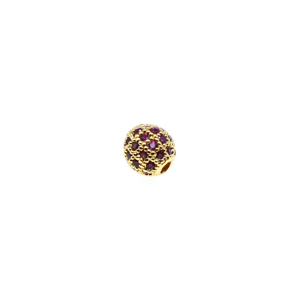 6mm Microset Ruby CZ Round Beads (Gold Plated)