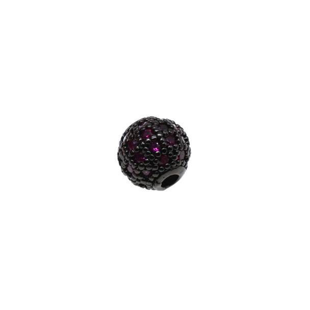 8mm Microset Ruby CZ Round Beads (Black Rhodium Plated)