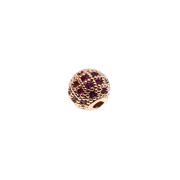 8mm Microset Ruby CZ Round Beads (Rose Gold Plated)